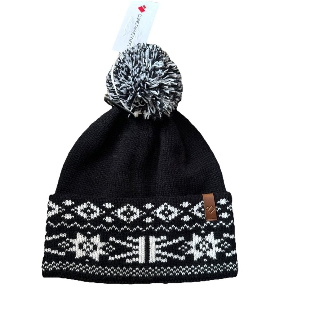 Obermeyer Nordic Pom Beanie Unisex Black Skiing Snow Boarding Winter One Size